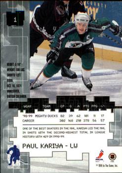 1999-00 Be a Player Millennium Signature Series #1 Paul Kariya Back