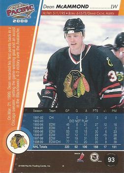 1999-00 Pacific #93 Dean McAmmond Back