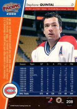 1999-00 Pacific #208 Stephane Quintal Back