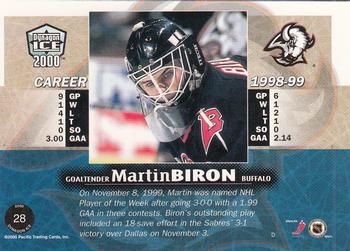 1999-00 Pacific Dynagon Ice #28 Martin Biron Back