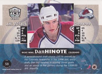 1999-00 Pacific Dynagon Ice #58 Dan Hinote Back