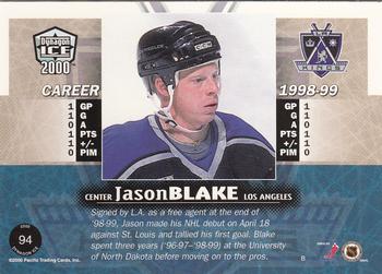 1999-00 Pacific Dynagon Ice #94 Jason Blake Back