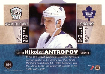 1999-00 Pacific Dynagon Ice #184 Nikolai Antropov Back