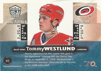 1999-00 Pacific Dynagon Ice #45 Tommy Westlund Back