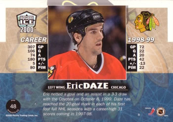 1999-00 Pacific Dynagon Ice #48 Eric Daze Back