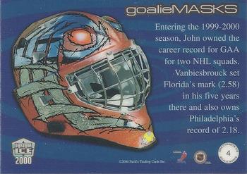 1999-00 Pacific Dynagon Ice - Masks #4 John Vanbiesbrouck Back