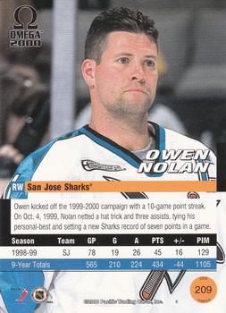 1999-00 Pacific Omega #209 Owen Nolan Back