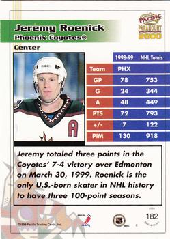 1999-00 Pacific Paramount #182 Jeremy Roenick Back