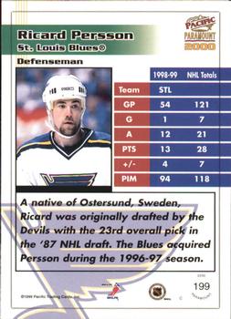 1999-00 Pacific Paramount #199 Ricard Persson Back
