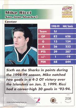 1999-00 Pacific Paramount #208 Mike Ricci Back