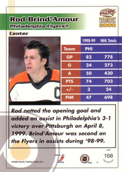 1999-00 Pacific Paramount #168 Rod Brind'Amour Back