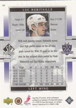 1999-00 SP Authentic #40 Luc Robitaille Back