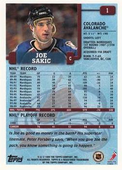1999-00 Topps #1 Joe Sakic Back