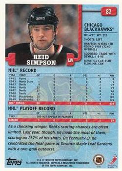1999-00 Topps #87 Reid Simpson Back