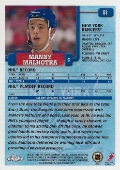 1999-00 Topps Chrome #51 Manny Malhotra Back