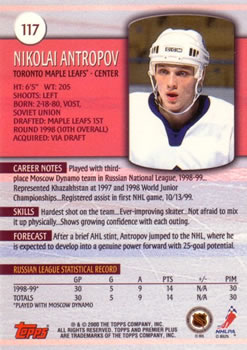 1999-00 Topps Premier Plus #117 Nikolai Antropov Back