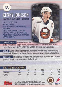 1999-00 Topps Premier Plus #33 Kenny Jonsson Back