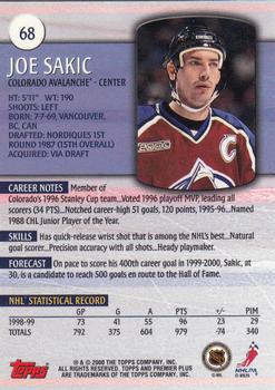 1999-00 Topps Premier Plus #68 Joe Sakic Back