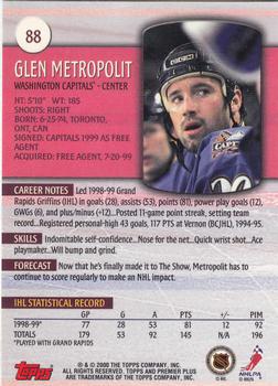 1999-00 Topps Premier Plus #88 Glen Metropolit Back