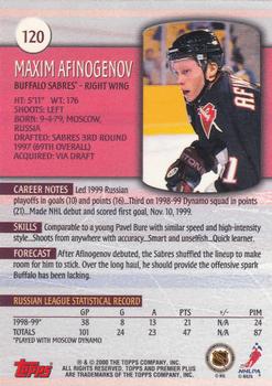 1999-00 Topps Premier Plus #120 Maxim Afinogenov Back