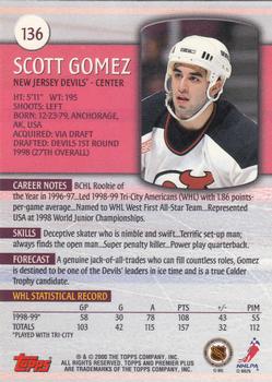 1999-00 Topps Premier Plus #136 Scott Gomez Back