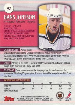 1999-00 Topps Premier Plus #92 Hans Jonsson Back