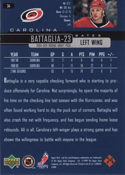 1999-00 Upper Deck #34 Bates Battaglia Back