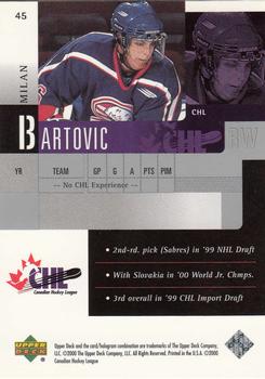 1999-00 Upper Deck Prospects #45 Milan Bartovic Back