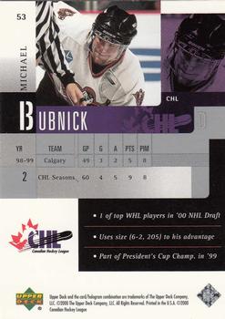 1999-00 Upper Deck Prospects #53 Michael Bubnick Back