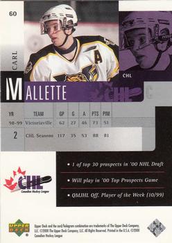 1999-00 Upper Deck Prospects #60 Carl Mallette Back