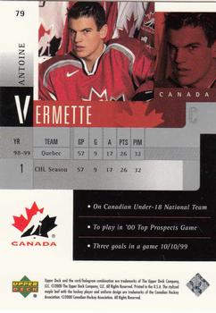 1999-00 Upper Deck Prospects #79 Antoine Vermette Back