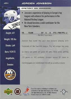1999-00 Upper Deck Wayne Gretzky #104 Jorgen Jonsson Back