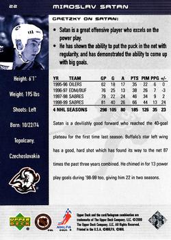 1999-00 Upper Deck Wayne Gretzky #22 Miroslav Satan Back
