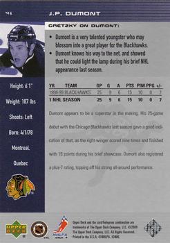1999-00 Upper Deck Wayne Gretzky #41 J.P. Dumont Back