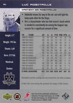 1999-00 Upper Deck Wayne Gretzky #81 Luc Robitaille Back