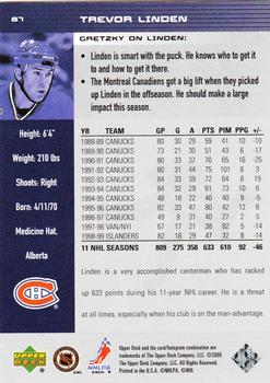 1999-00 Upper Deck Wayne Gretzky #87 Trevor Linden Back