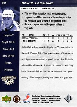 1999-00 Upper Deck Wayne Gretzky #90 David Legwand Back