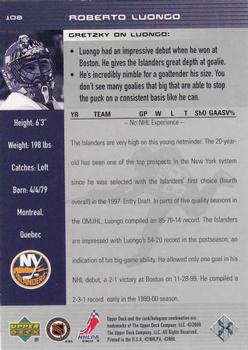 1999-00 Upper Deck Wayne Gretzky #108 Roberto Luongo Back
