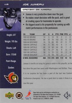 1999-00 Upper Deck Wayne Gretzky #118 Joe Juneau Back