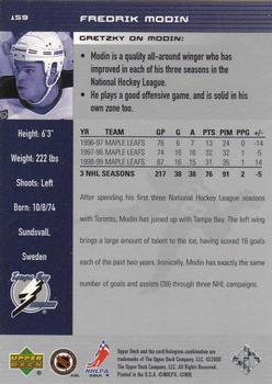 1999-00 Upper Deck Wayne Gretzky #159 Fredrik Modin Back