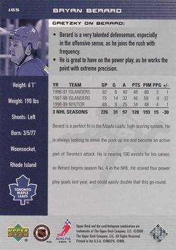 1999-00 Upper Deck Wayne Gretzky #165 Bryan Berard Back