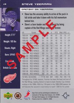1999-00 Upper Deck Wayne Gretzky #19 Steve Yzerman Back