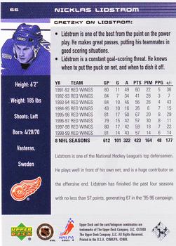 1999-00 Upper Deck Wayne Gretzky #66 Nicklas Lidstrom Back
