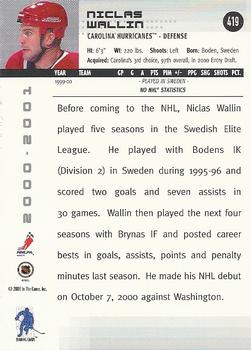2000-01 Be a Player Memorabilia #419 Niclas Wallin Back