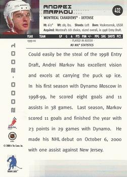 2000-01 Be a Player Memorabilia #432 Andrei Markov Back