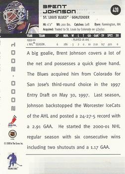 2000-01 Be a Player Memorabilia #439 Brent Johnson Back