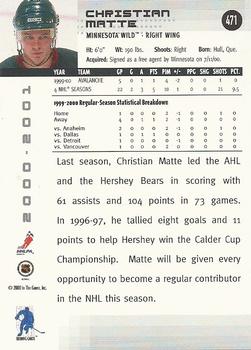 2000-01 Be a Player Memorabilia #471 Christian Matte Back