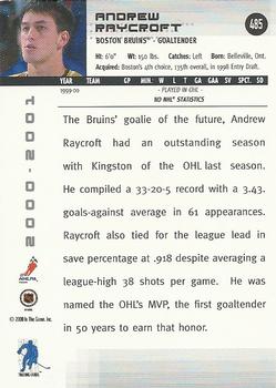 2000-01 Be a Player Memorabilia #485 Andrew Raycroft Back