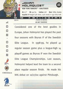 2000-01 Be a Player Memorabilia #493 Johan Holmqvist Back