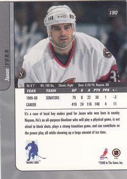 2000-01 Be a Player Signature Series #190 Jason York Back